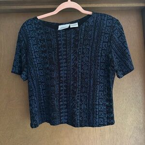 Y2K black and blue patterned crop top